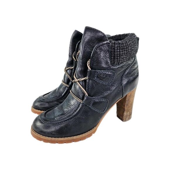 See by Chloe Knit Cuff Lace-Up Booties US 7.5 Black Leather Heel Booties Boot - Picture 1 of 13